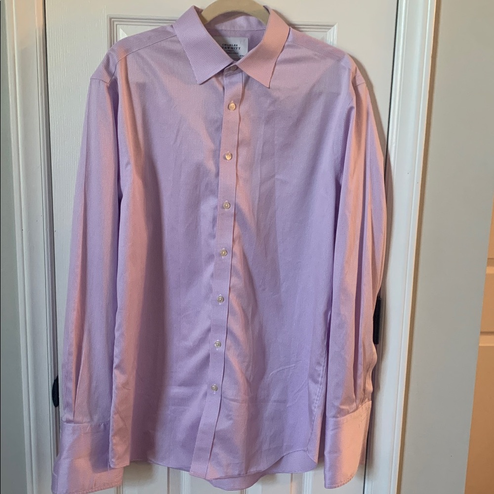 Charles Tyrwhitt Men’s Dress Slim Fit Non-Iron Purple & White Dress Shirt 17”